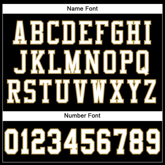 Maillot de football authentique personnalisé en maille noir, blanc et vieil or