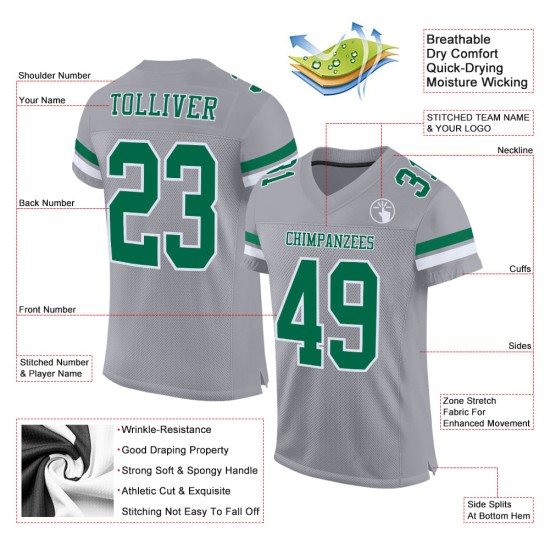 Maillot de football authentique personnalisé gris Kelly vert et blanc en maille Maillot de football authentique personnalisé gris Kelly vert et blanc en maille