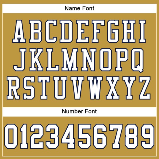 Maillot de football authentique personnalisé en maille blanc-bleu marine, couleur or vieilli