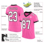 Maillot de football authentique personnalisé en maille rose, blanc et noir Maillot de football authentique personnalisé en maille rose, blanc et noir