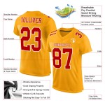 Maillot de football authentique personnalisé en maille rouge et blanche dorée