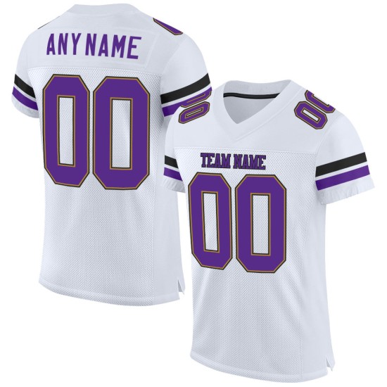 Maillot de football authentique personnalisé en maille blanc violet et vieil or Maillot de football authentique personnalisé en maille blanc violet et vieil or
