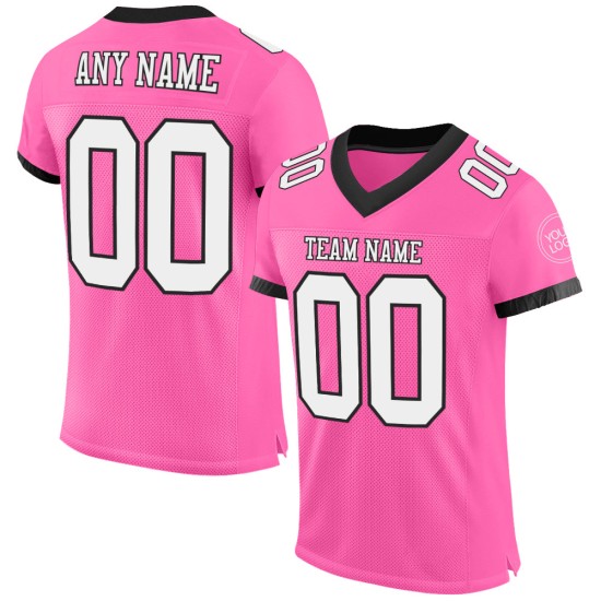 Maillot de football authentique personnalisé en maille rose, blanc et noir Maillot de football authentique personnalisé en maille rose, blanc et noir